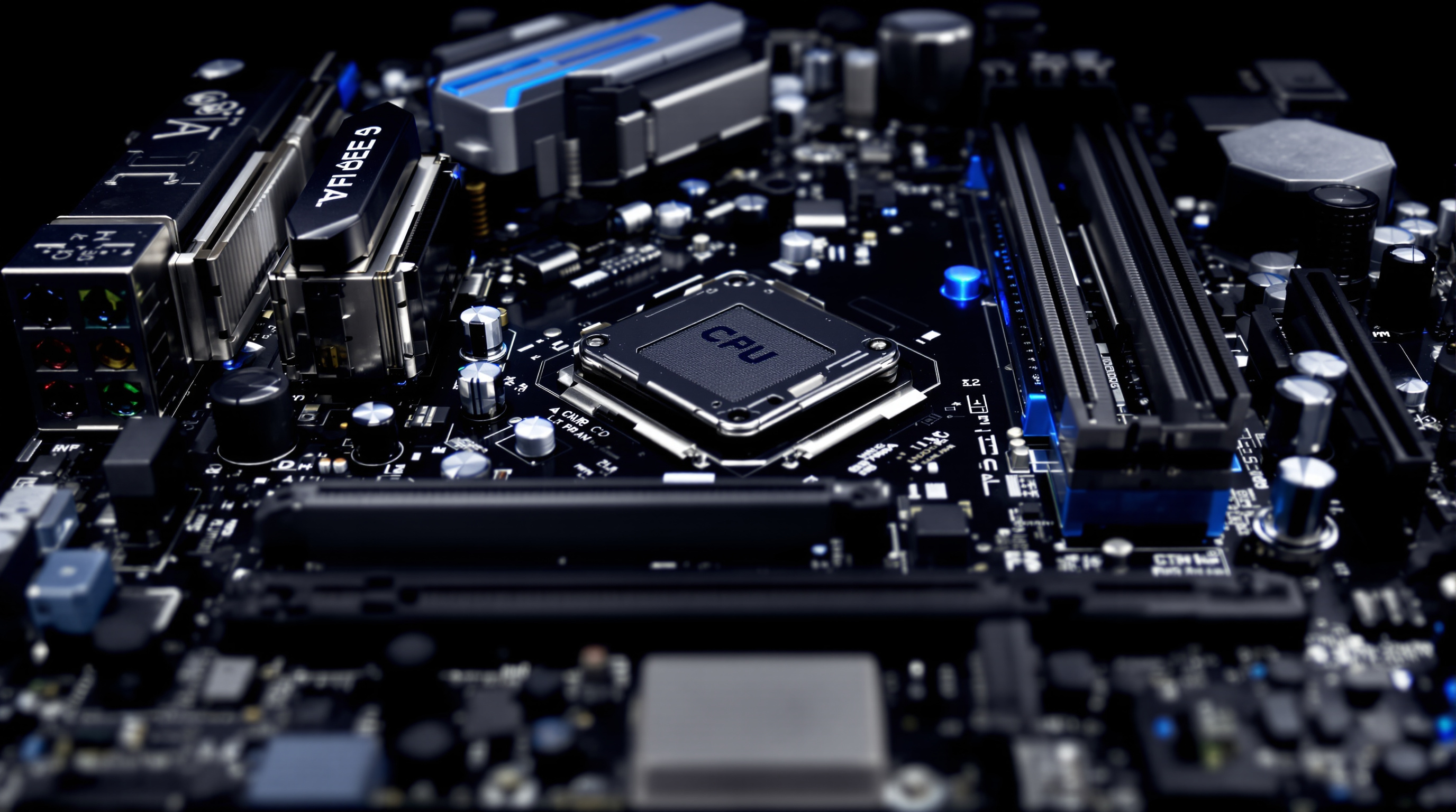 Computer motherboard components close-up — hardware guide